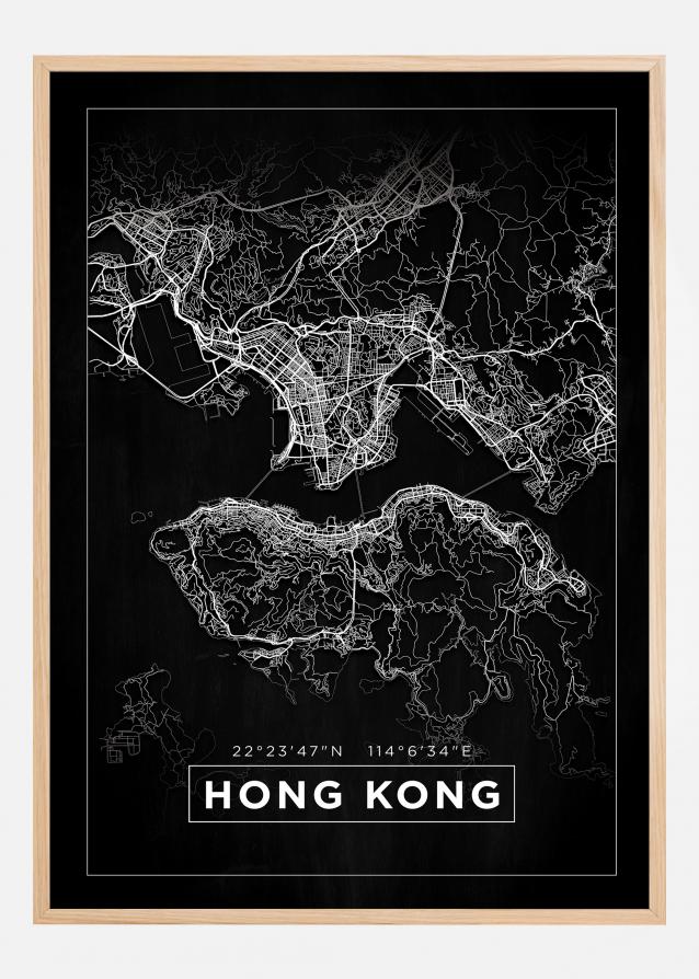 Karta - Hong Kong - Svart Poster