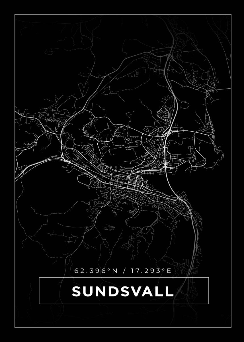 Köp Karta - Sundsvall - Svart Poster här 