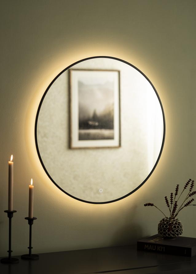 KAILA Spegel Circle LED Svart 80 cm Ø