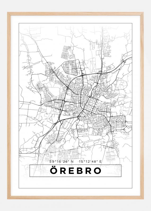 Karta - Örebro - Vit Poster