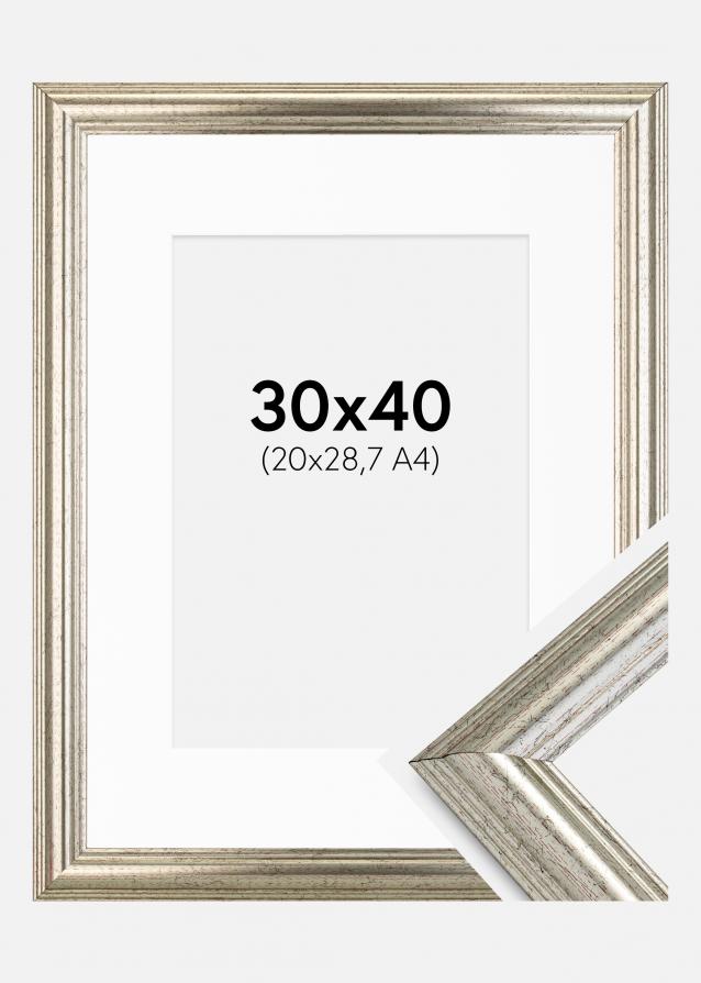 Ram Västkusten Silver 30x40 cm - Passepartout Vit 21x29,7 cm (A4)