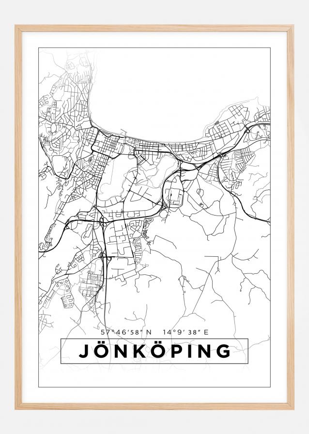 Karta - Jönköping - Vit Poster