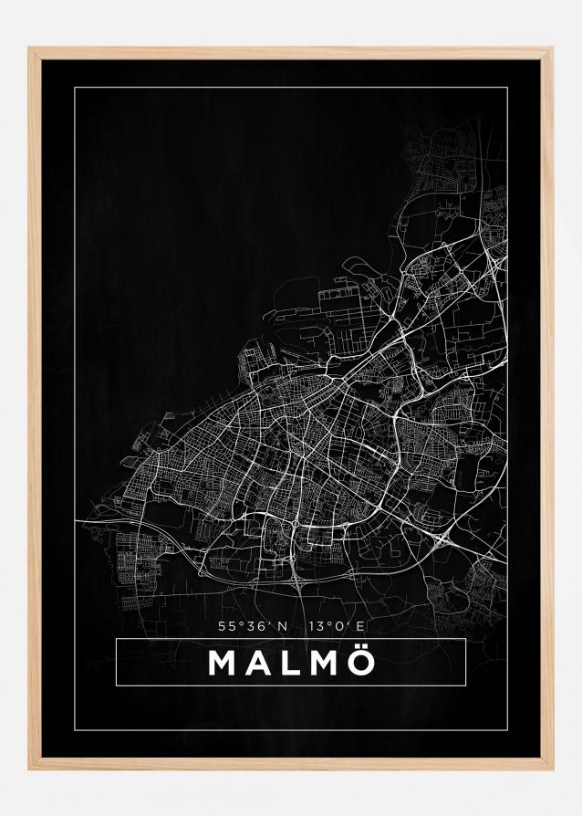 Karta - Malmö - Svart Poster