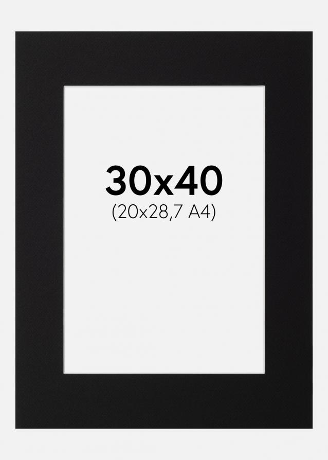 Passepartout Svart Standard (Vit kärna) 30x40 cm (20x28,7 - A4)