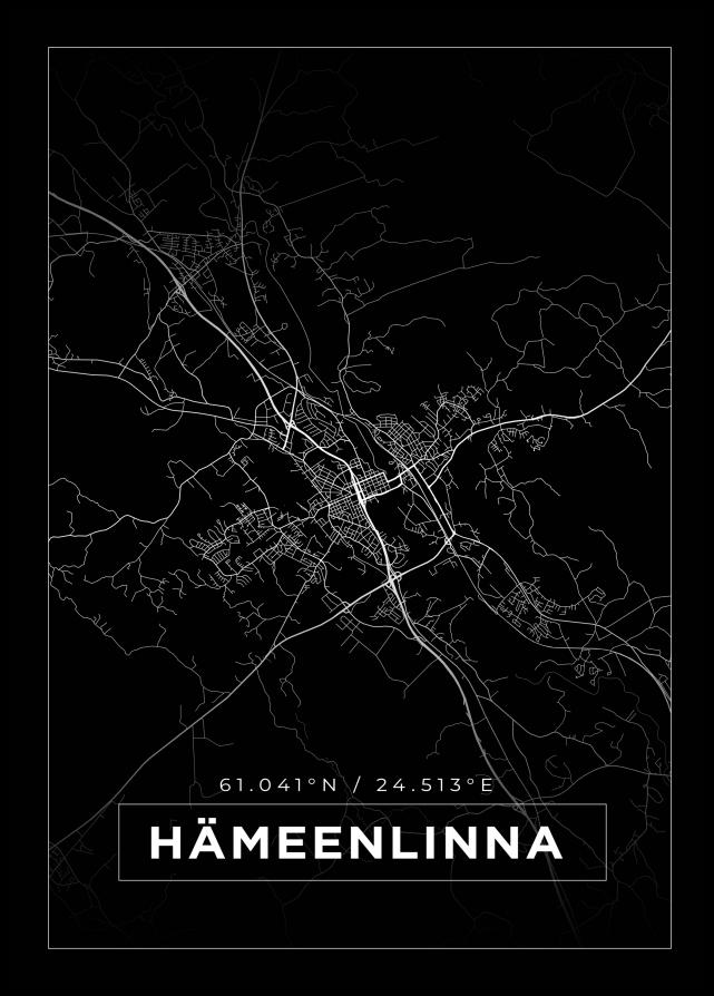 Karta - Hämeenlinna - Svart Poster