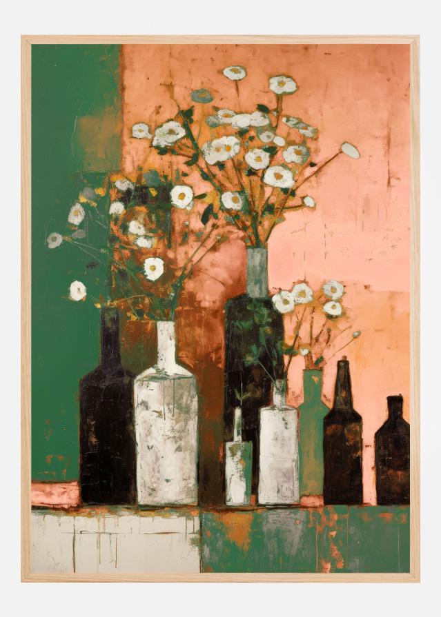 Bottles And Flowers Poster