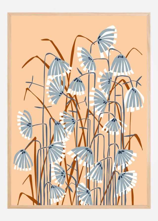 Linocut flower meadow peach fuzz Poster