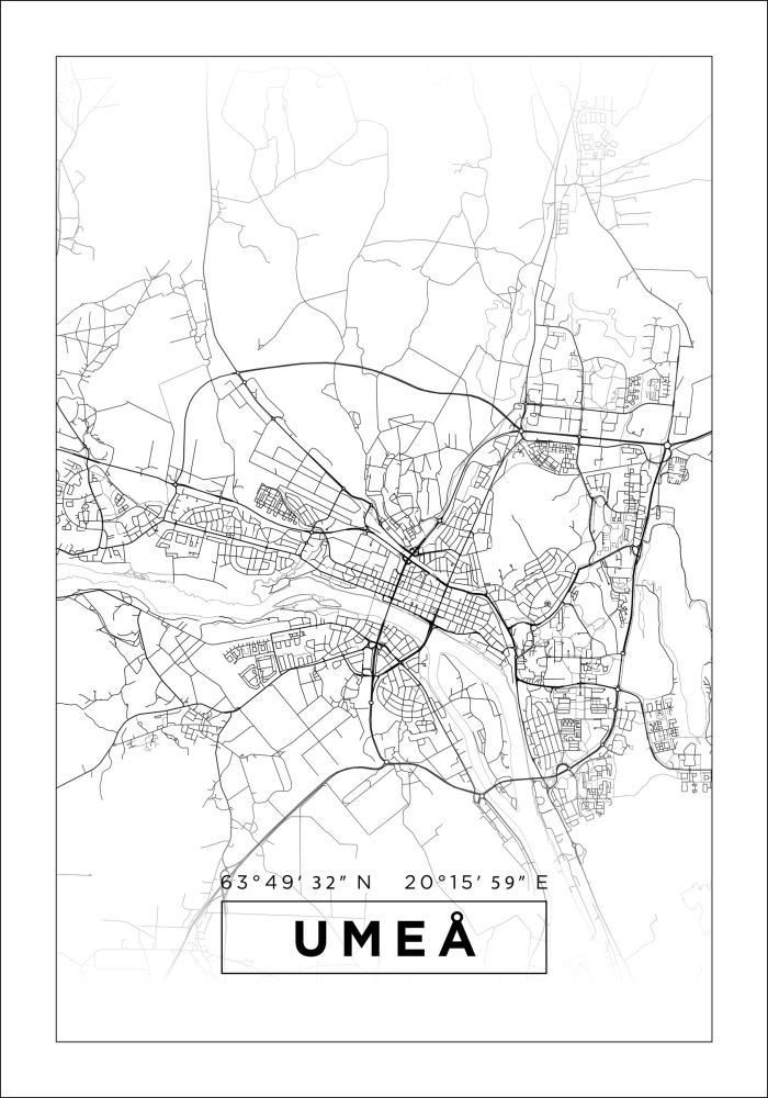 Karta - Umeå - Vit Poster