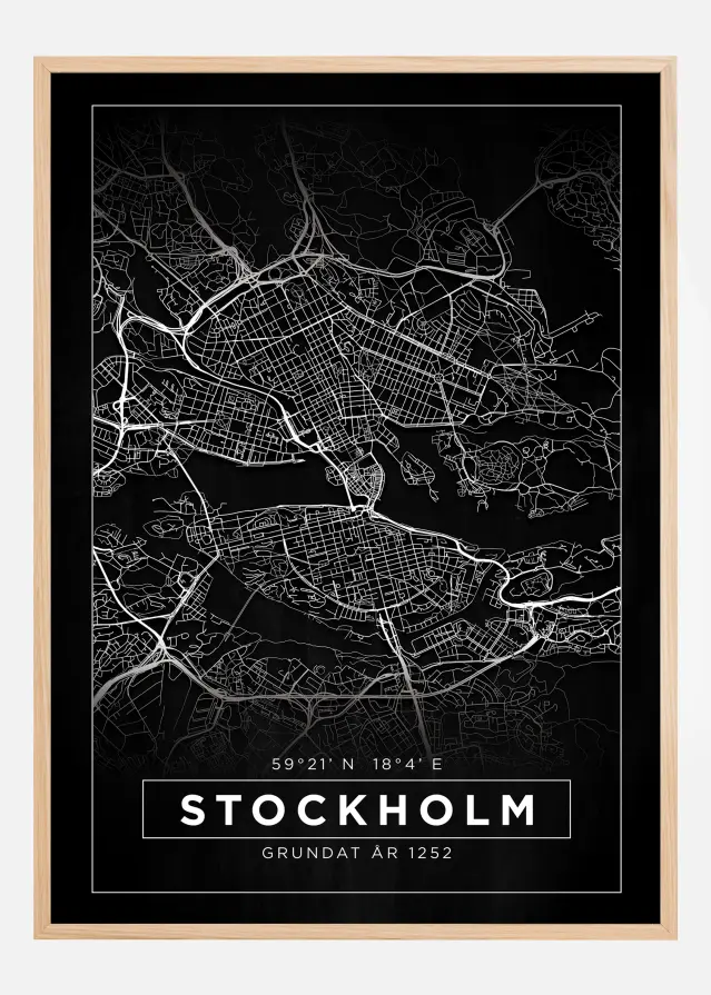 Karta - Stockholm - Svart Poster