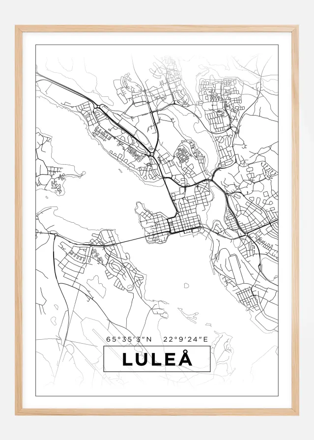 Karta - Luleå - Vit Poster