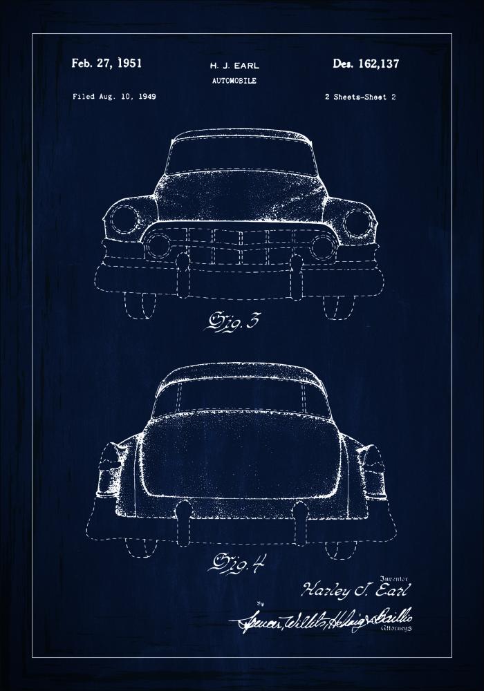 Patentritning - Cadillac II - Blå Poster