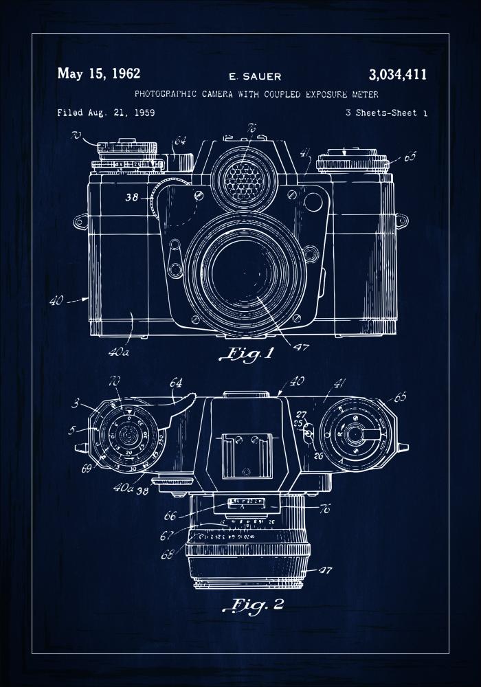 Patentritning - Kamera I - Blå Poster