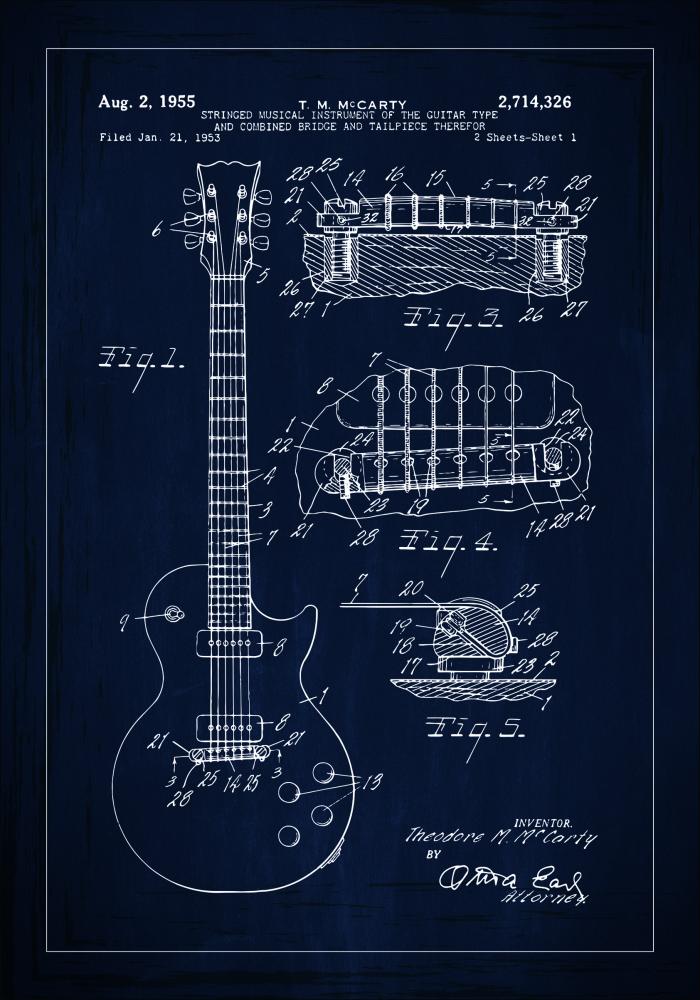 Patentritning - Elgitarr I - Blå Poster