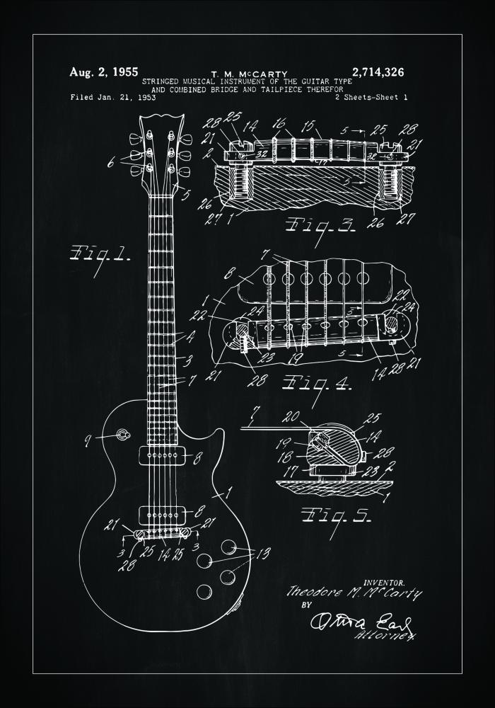 Patentritning - Elgitarr I - Svart Poster