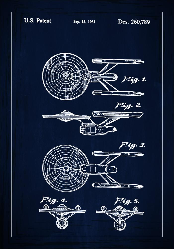 Patentritning - Star Trek - USS Enterprise - Blå Poster