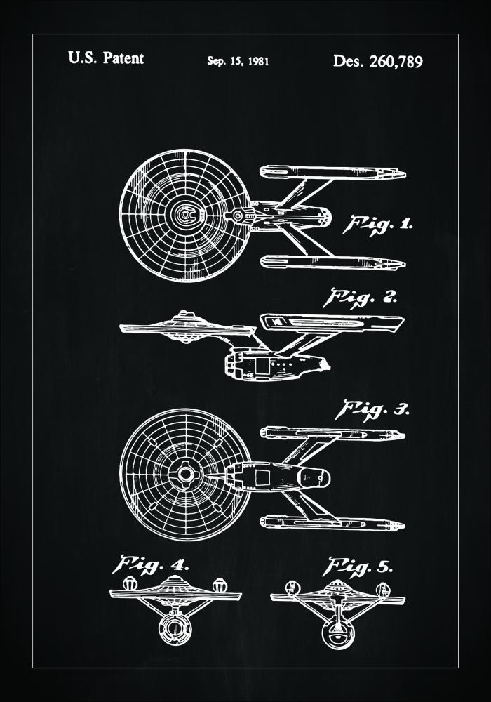 Patentritning - Star Trek - USS Enterprise - Svart Poster