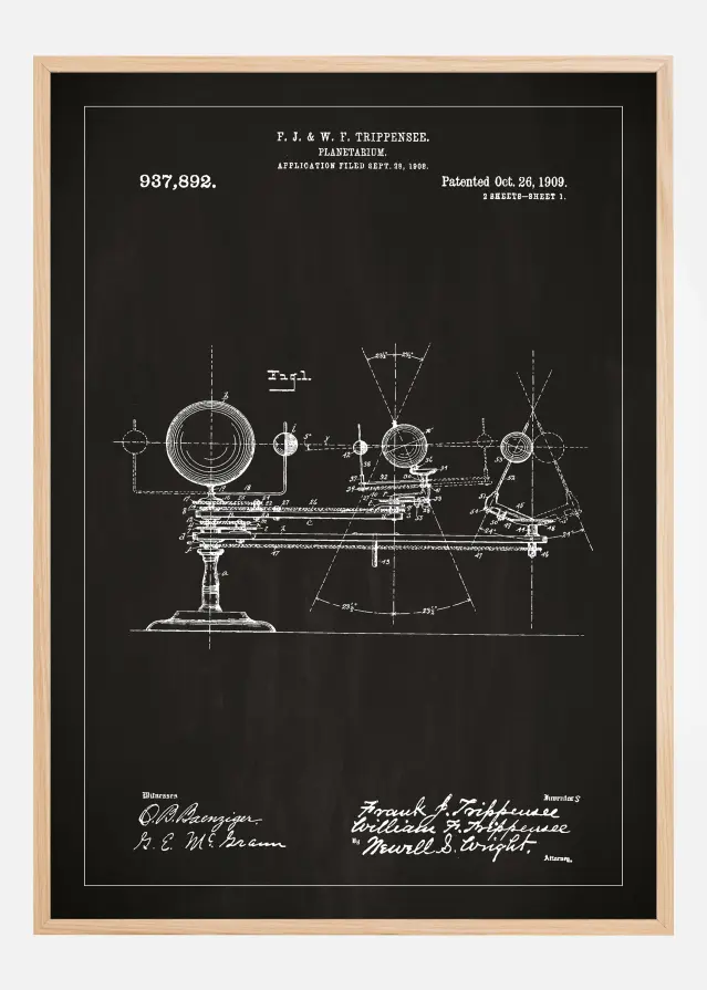 Patentritning - Planetarium - Svart Poster