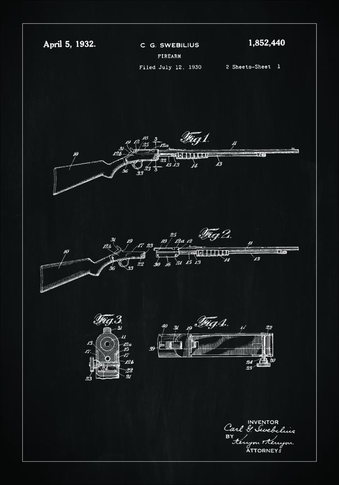 Patentritning - Gevär I - Svart Poster