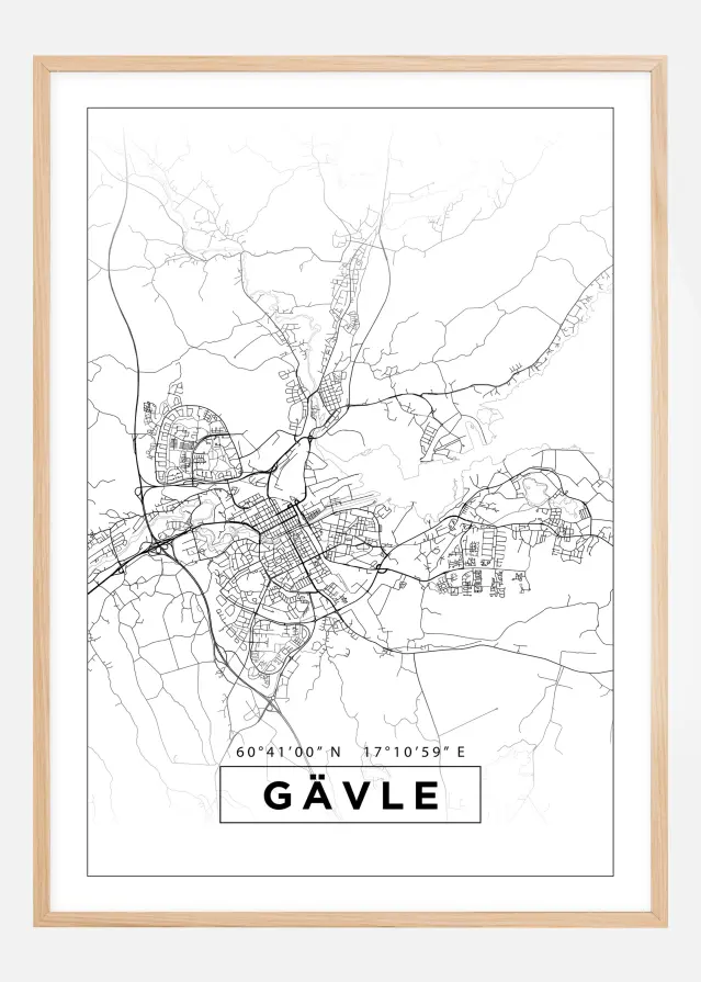 Karta - Gävle - Vit Poster