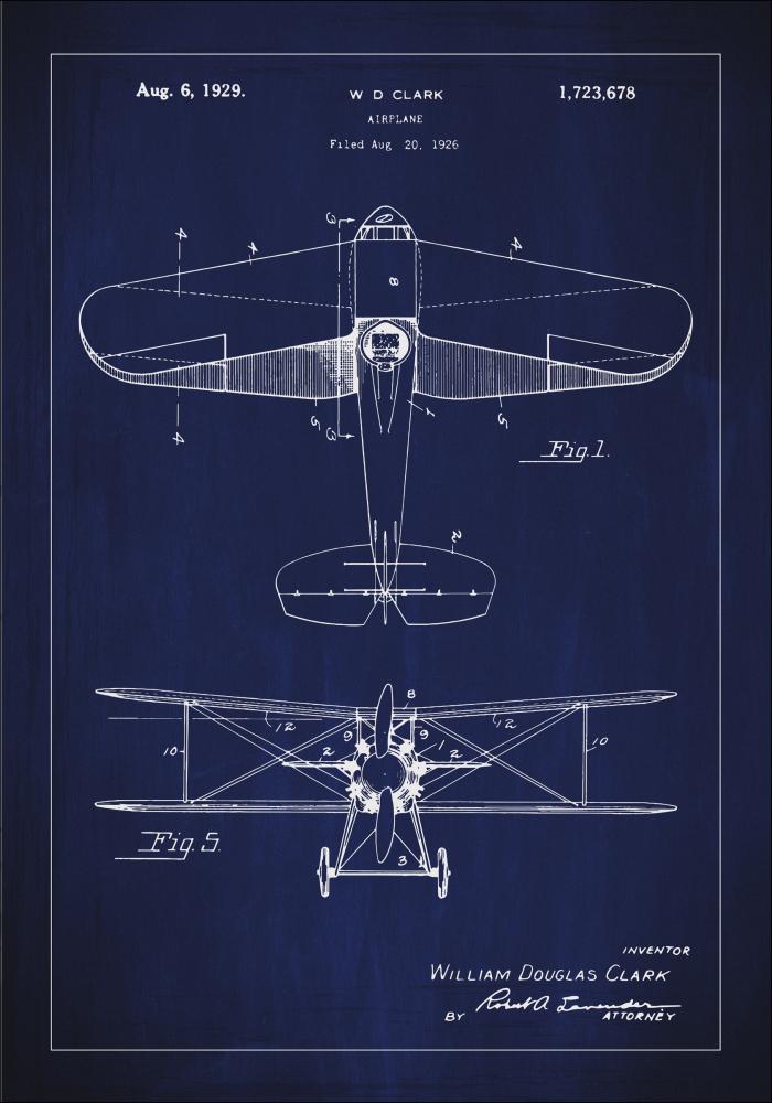 Patentritning - Flygplan - Blå Poster