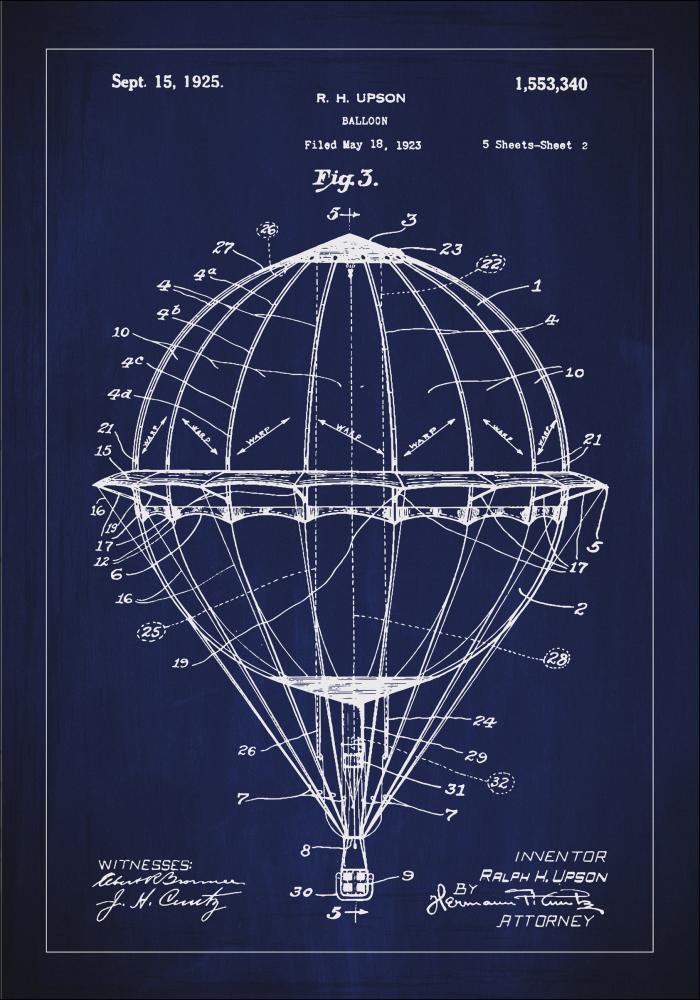 Patentritning - Luftballong - Blå Poster