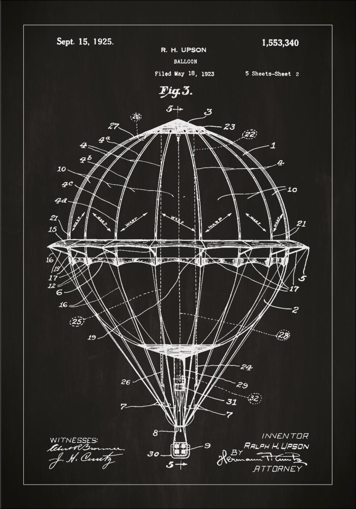 Patentritning - Luftballong - Svart Poster