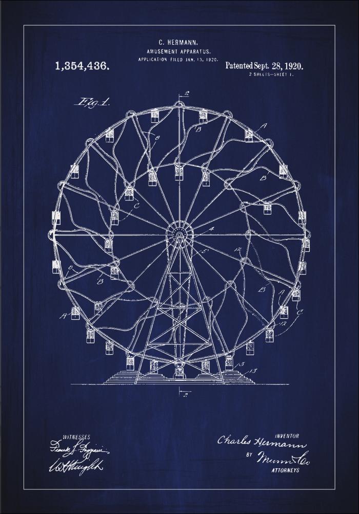 Patentritning - Pariserhjul - Blå Poster