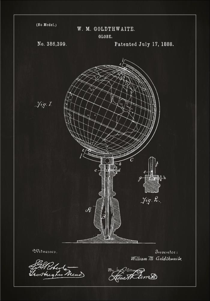 Patentritning - Jordglob - Svart Poster