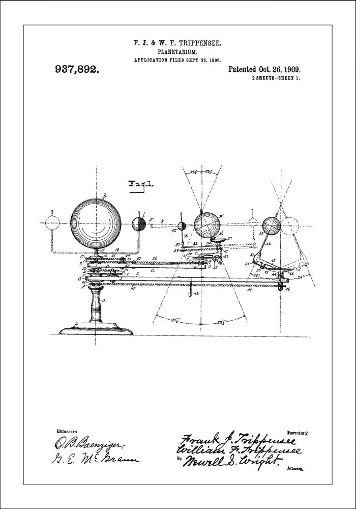 Patentritning - Planetarium - Vit Poster