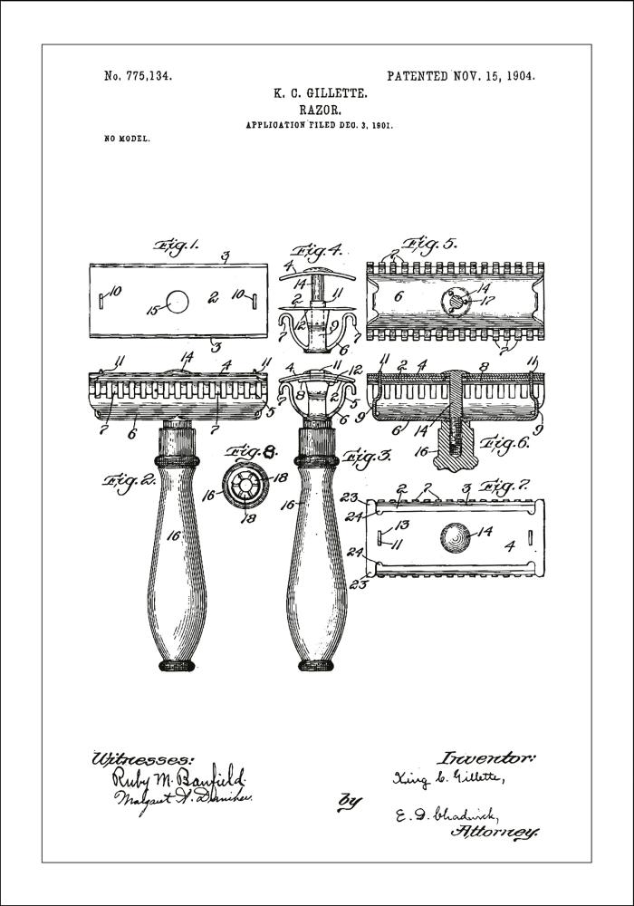 Patentritning - Rakhyvel - Vit Poster