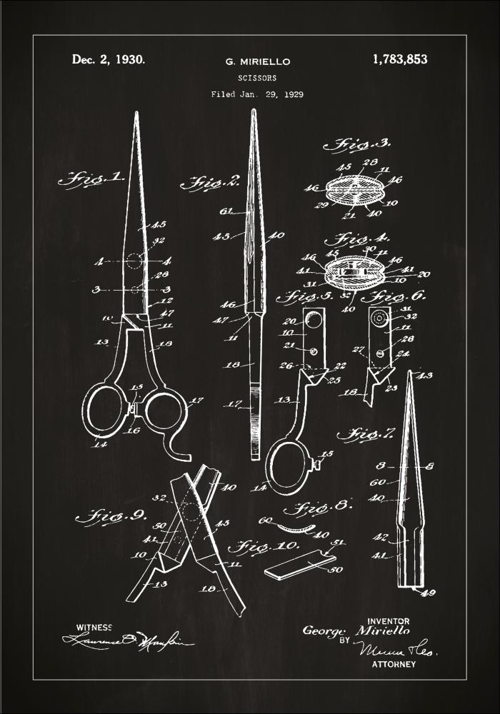 Patentritning - Sax - Svart Poster