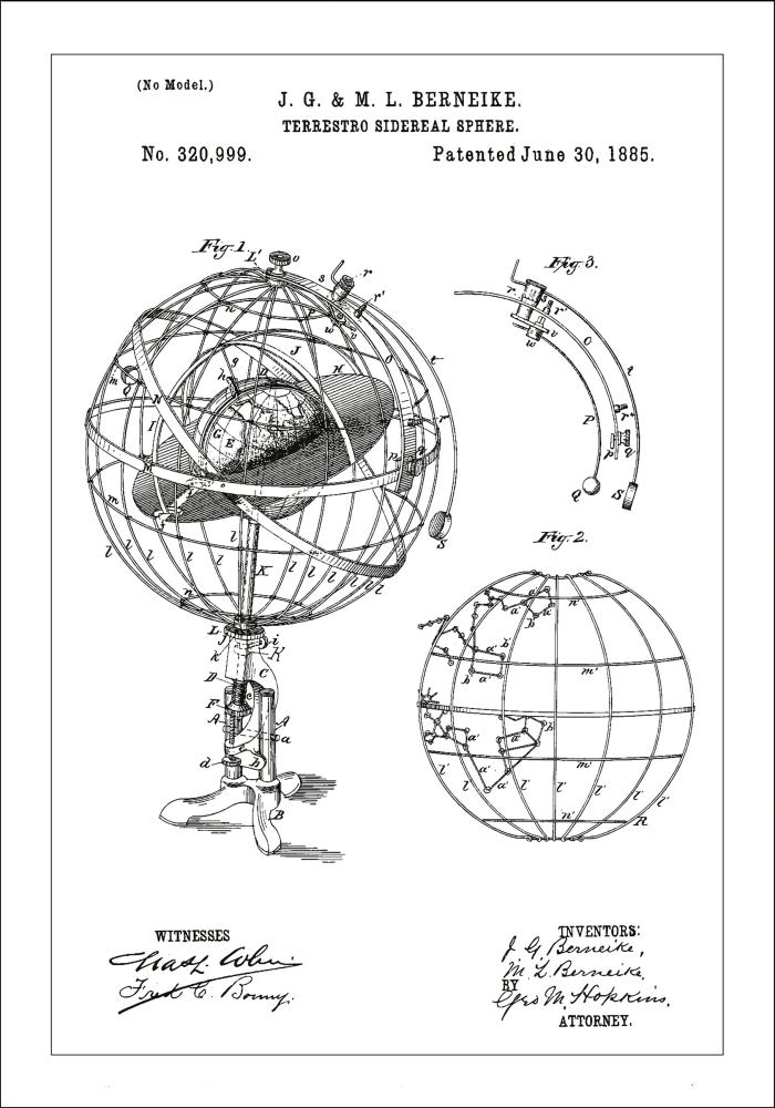 Patentritning - Astronomisk modell - Vit Poster