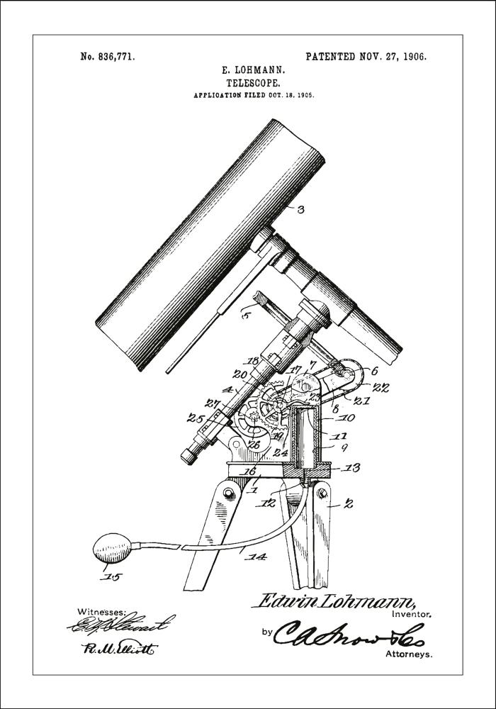 Patentritning - Teleskop - Vit Poster