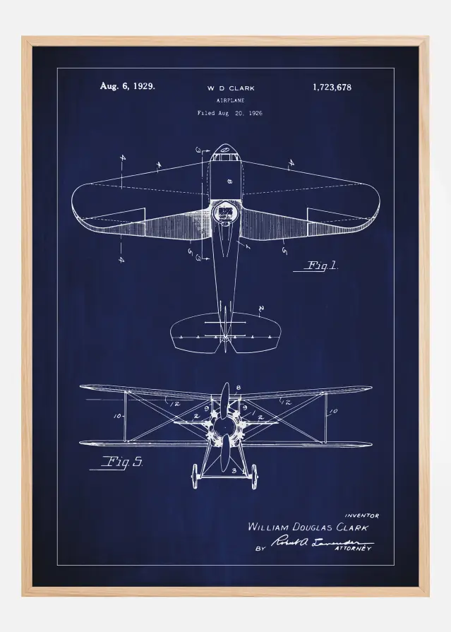 Patentritning - Flygplan - Blå Poster