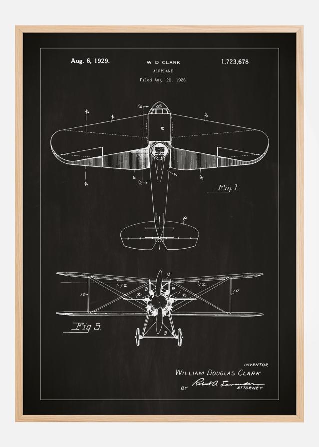 Patentritning - Flygplan - Svart Poster