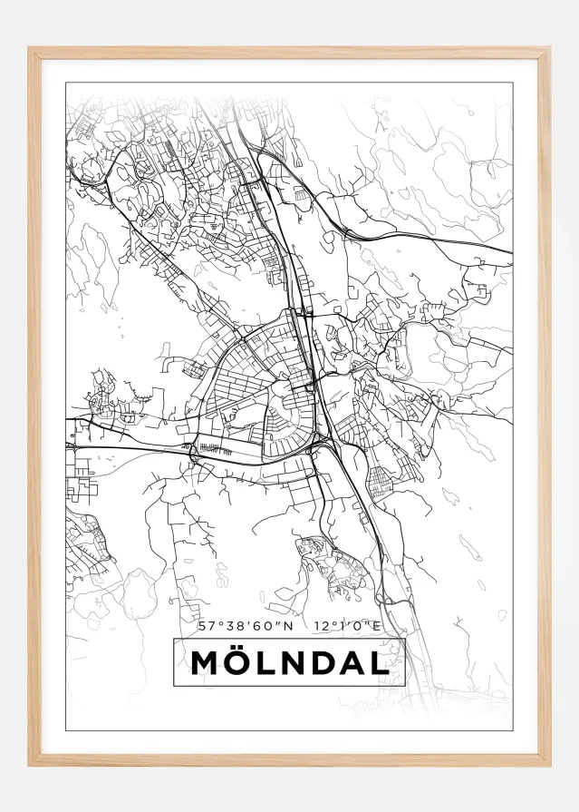 Karta - Mölndal - Vit Poster