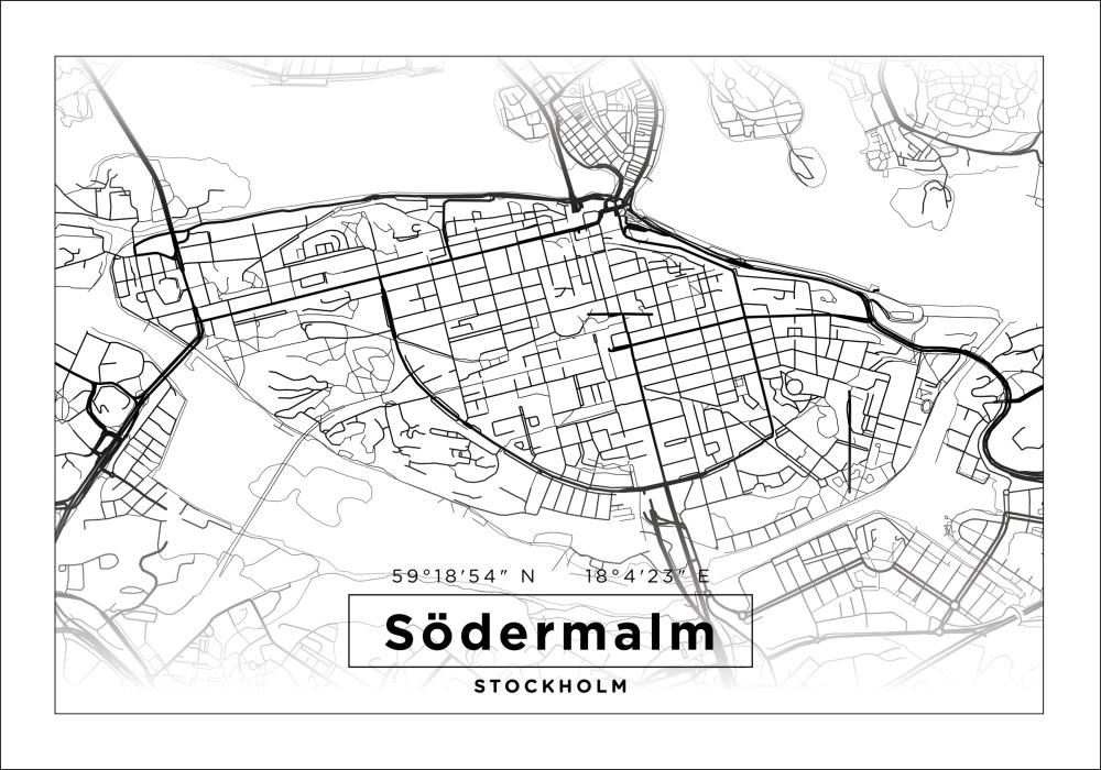 Karta - Södermalm - Vit Poster