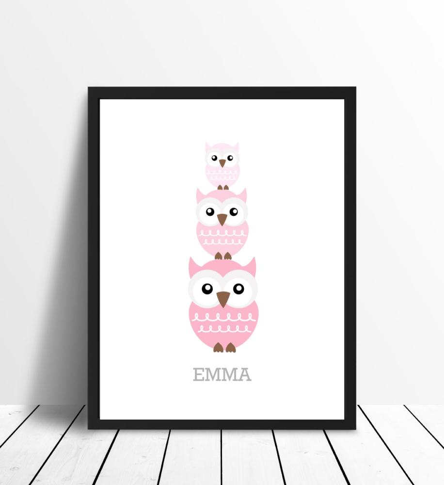 Owls Birth Poster Pink