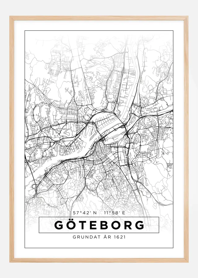 Karta - Göteborg - Vit Poster