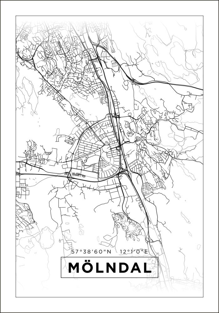 Karta - Mölndal - Vit Poster