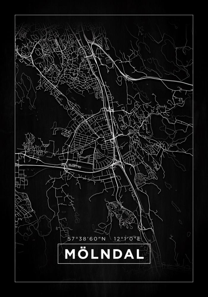 Karta - Mölndal - Svart Poster