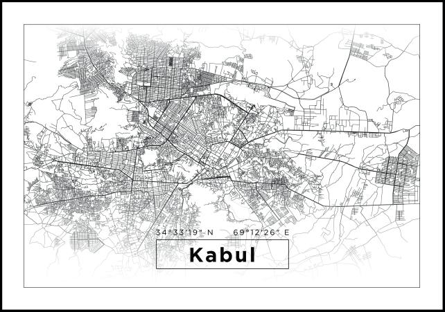 Karta - Kabul - Vit Poster