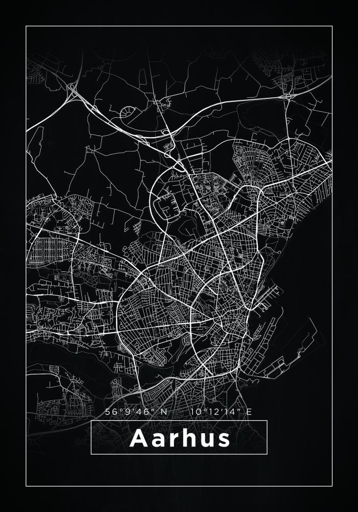 Karta - Aarhus - Svart Poster