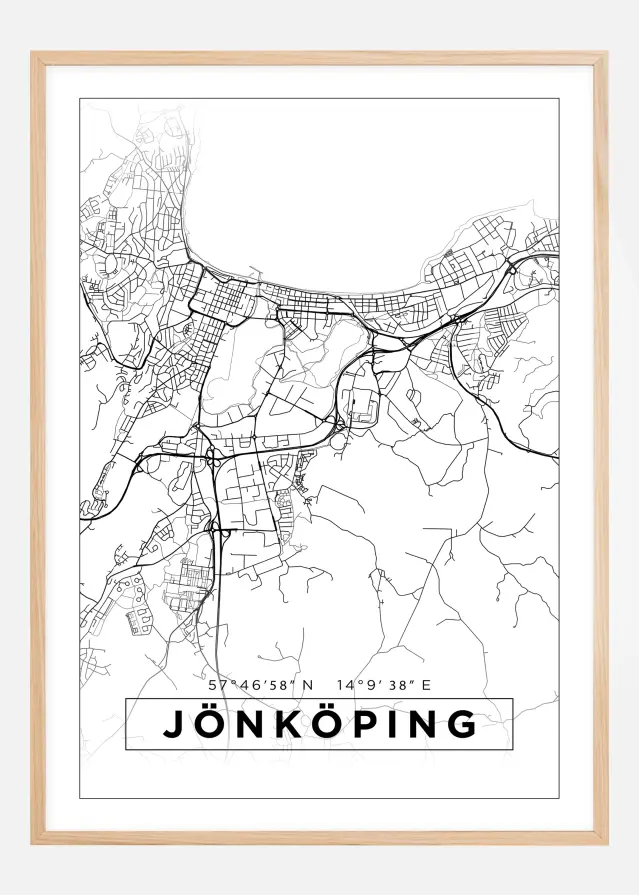 Karta - Jönköping - Vit Poster