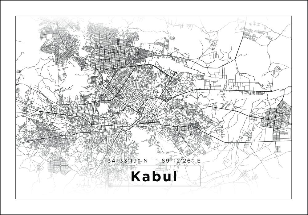 Karta - Kabul - Vit Poster