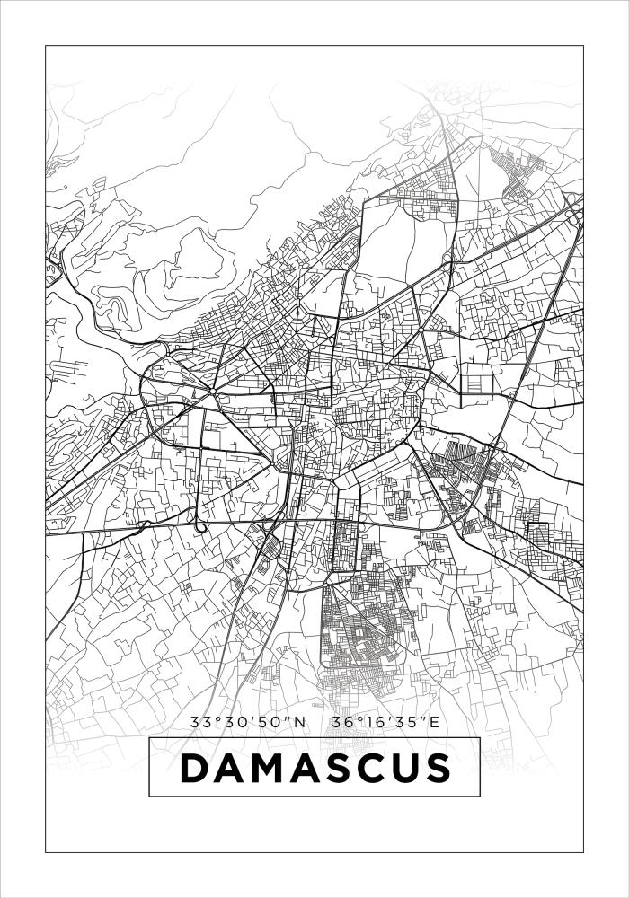 Map - Damascus - White Poster