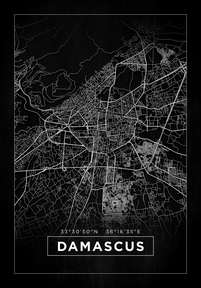 Karta - Damascus - Svart Poster