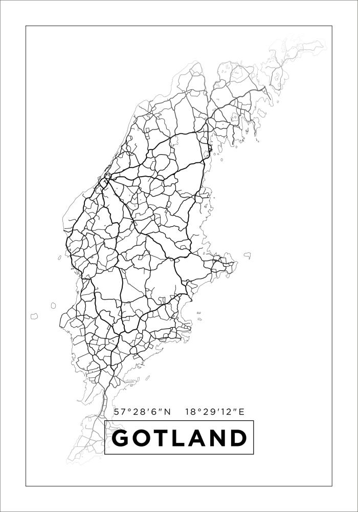 Karta - Gotland - Vit Poster