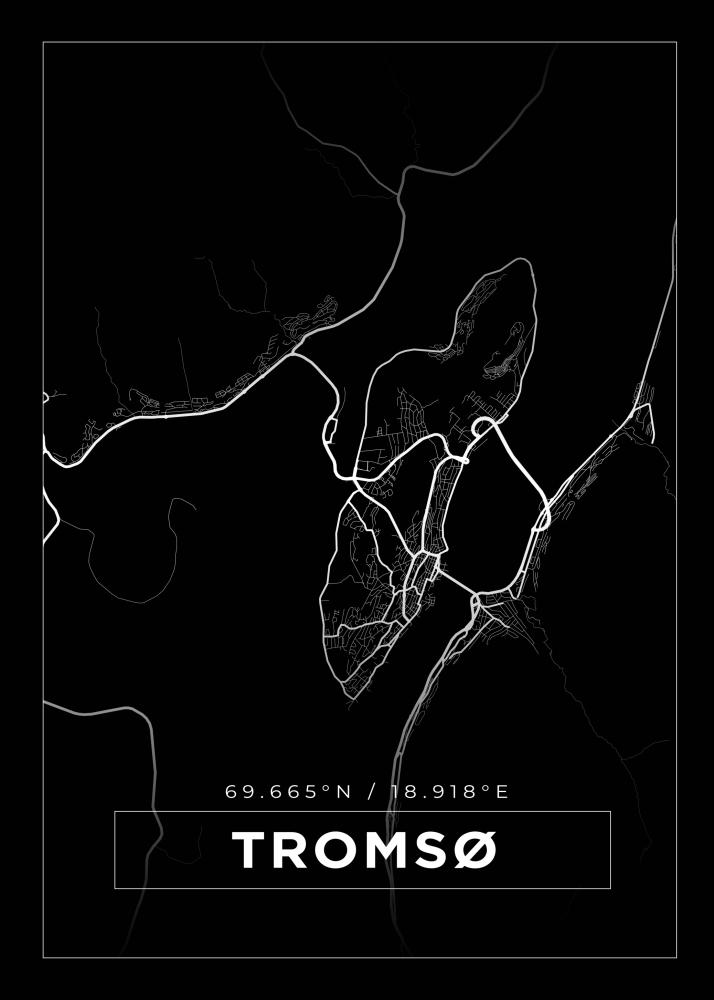 Karta - Tromsø - Svart Poster