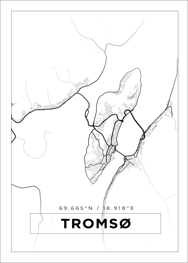 Karta - Tromsø - Vit Poster